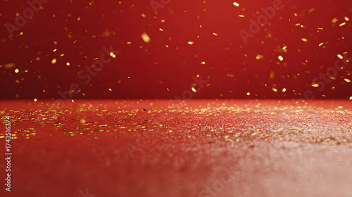 Vibrant celebration with falling gold confetti on a luxurious red background