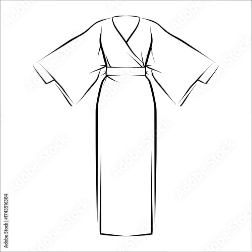 Technical cad drawing template featuring a modern illustration of a womens wrap maxi skirt in flat sketch
