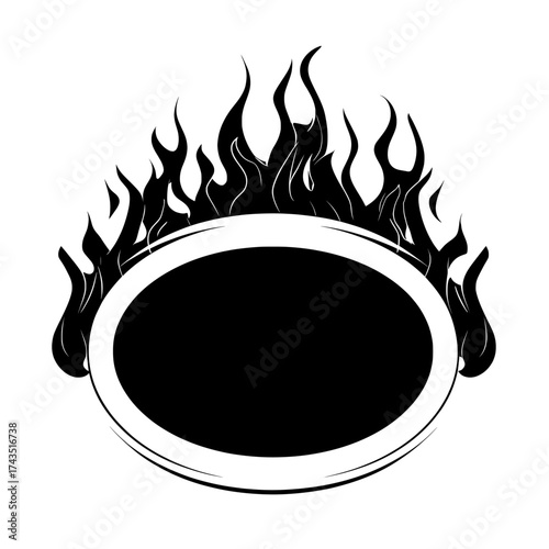 The modern illustration clipart features a silhouette template framed by a flame fire border