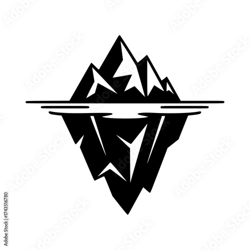 Vector art of black iceberg silhouette reflected in water