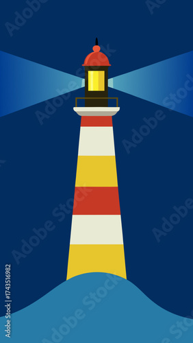 Ocean lighthouse beam shining over turbulent waves vector vector