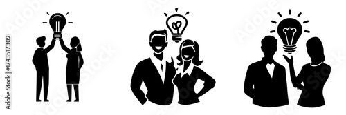 Flat style modern illustration depicting a man and woman jointly conceiving an idea