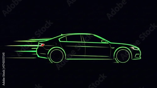 Green neon car silhouette illustration against a dark background