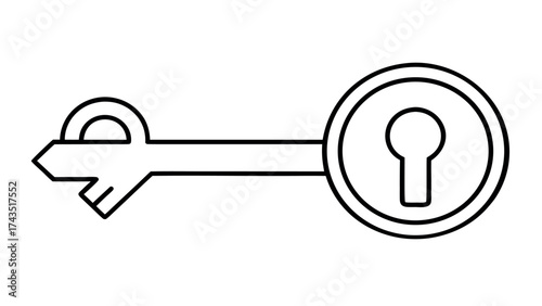 Minimalist line art of key and lock security symbol