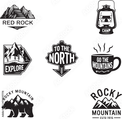 Vintage outdoor adventure badges and emblems collection