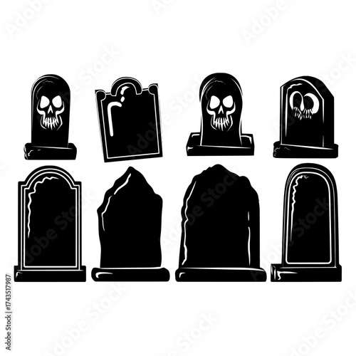Modern illustration of halloween headstones on a solitary background in a flat design
