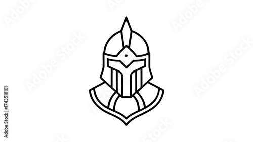 Minimalist medieval knight helmet line art design