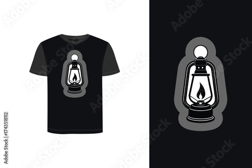 Tshirt mockup t shirt with a graphic a lit lantern a separate lantern graphic flame