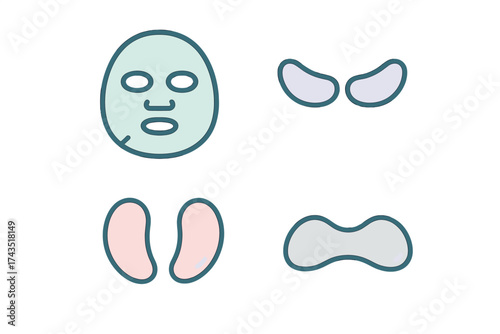 Set of cosmetic facial treatment products including sheet mask and various hydrogel patches