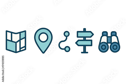 Essential symbols for travel navigation exploration and location guidance