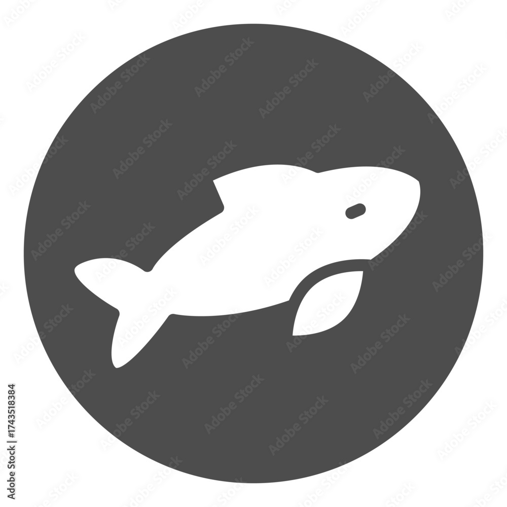 Naklejka premium Ceramic plate with fish inside solid icon, cooking concept. Vector graphics. Food sign on white background, glyph style icon for mobile or web design.
