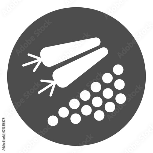 Plate with two carrots and peas solid icon, vegetables concept. Vector graphics. Food sign on white background, glyph style icon for mobile or web design.