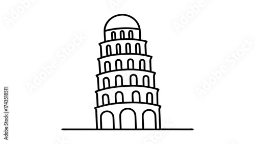 Minimalist line art of the leaning tower of pisa