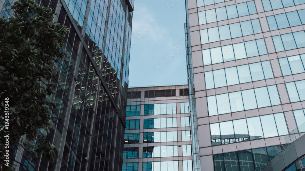 Obraz premium mirrored windows of the facade of an office building
