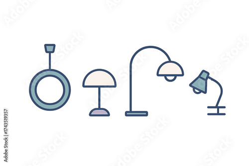 Contemporary interior lighting fixtures and lamps assortment for home decor