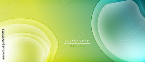 Abstract gradients blend yellow, green, turquoise. Layered shapes create dynamic visual texture. Minimalist design evokes modern aesthetic.