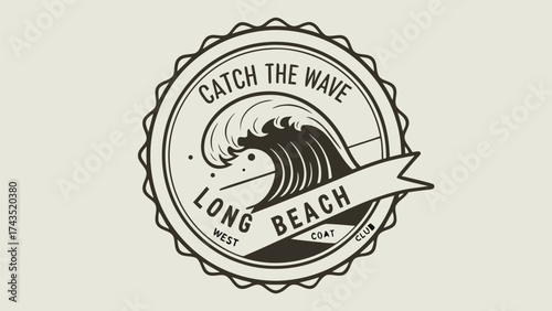 Vintage style surf club logo design with retro typography and coastal elements