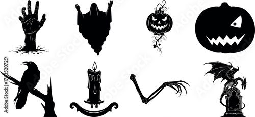 Vector art of collection of spooky halloween icons