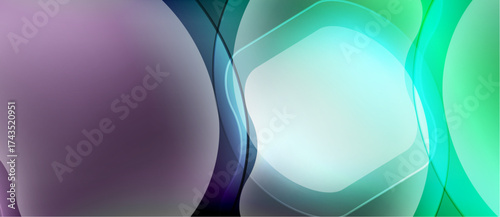 Abstract fluid shapes blend, creating soft gradients. Purple, teal, white hues dominate composition. Smooth transitions suggest movement, depth.