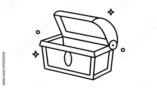 Minimalist line art open treasure chest icon
