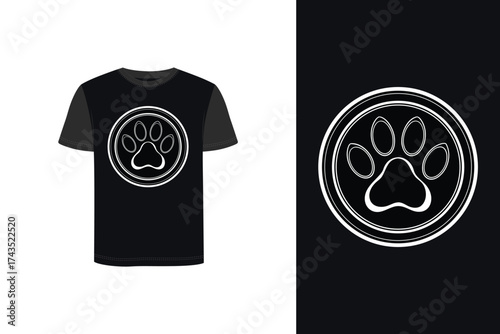 Tshirt mockup t shirt with dog paw inside a circle graphic vector