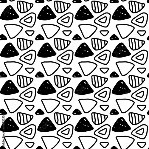 Abstract geometrical seamless pattern with Freehand Ethnic motives textured background. Black white vector For wallpaper, wrapping paper, textile, print. Trendy geometric shapes print. Organic shapes
