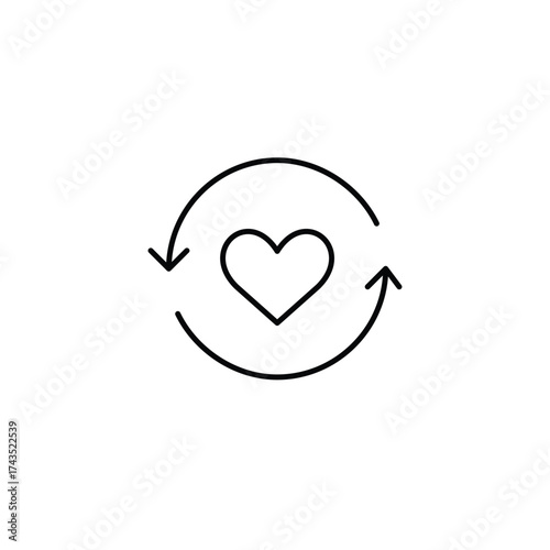 Heart in renew arrows. Eco commitment, green values. Pixel perfect, editable stroke vector icon