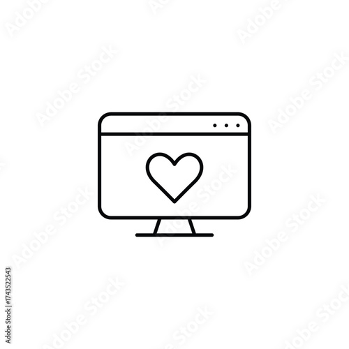 Computer monitor with heart symbol. Customer care online, user support. Pixel perfect, editable stroke vector icon