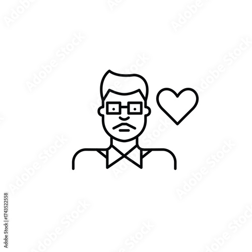 Indian man and heart. Customer support, remote user care. Inclusivity in forums or digital world. Pixel perfect, editable stroke vector icon