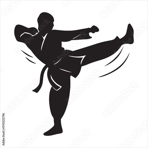 a Chinese Kung Fu master in mid-air kick pose