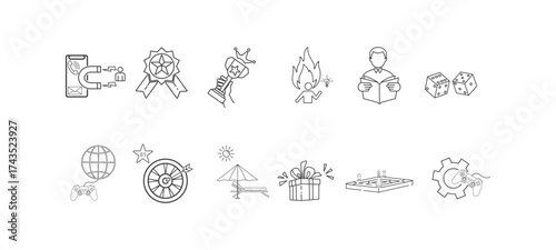 gamification icons with standard grey lines and white background