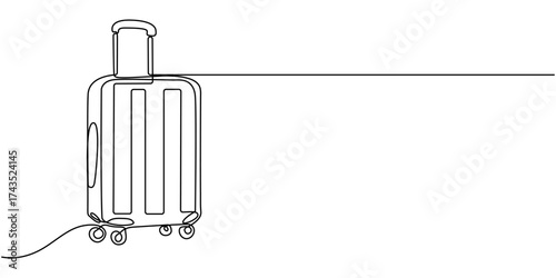 continuous one line drawing of suitcase, line art style vector illustration, One continuous line drawing of travel suitcase on wheels minimalist luggage and travel bag vector illustration.