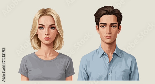 Portrait of a young woman and a young man side by side.