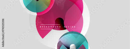 Abstract shapes, vibrant colors, modern design. Overlapping circles create dynamic composition. Light gradients enhance visual appeal.