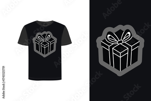 Tshirt mockup t shirt with grey gift box graphic ribbon present