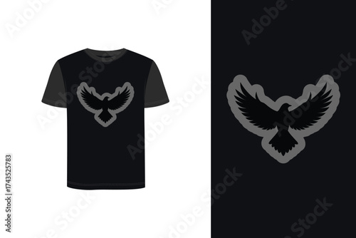 Tshirt mockup t shirt with grey outline bird graphic dark silhouette flying