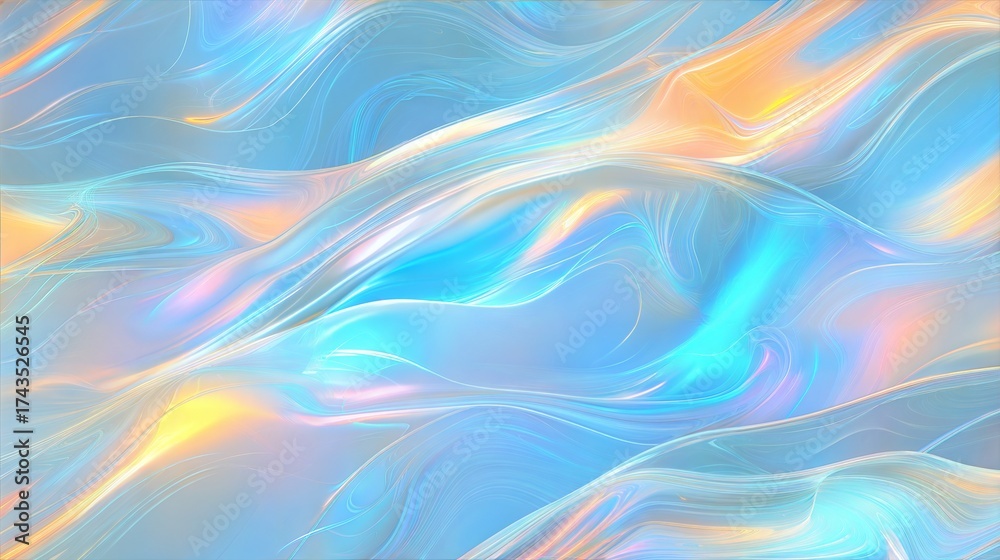 custom made wallpaper toronto digitalAbstract iridescent liquid waves in pastel blue and golden hues, flowing holographic texture for futuristic design