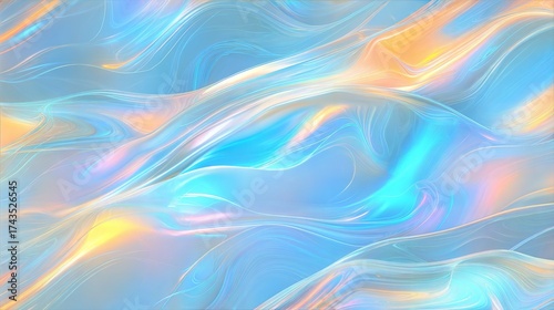Wallpaper Mural Abstract iridescent liquid waves in pastel blue and golden hues, flowing holographic texture for futuristic design Torontodigital.ca