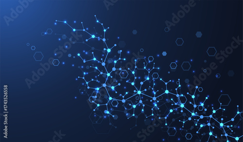Molecular abstract structure and genetic engineering DNA. Healthcare and medicine background concept. Scientific research background. Wave flow. Innovation pattern. Vector illustration.