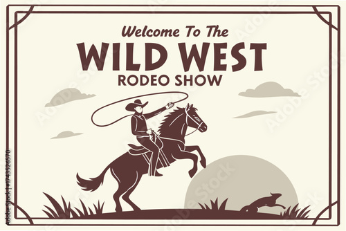 Vintage style rodeo show advertisement poster with western elements and bold typography