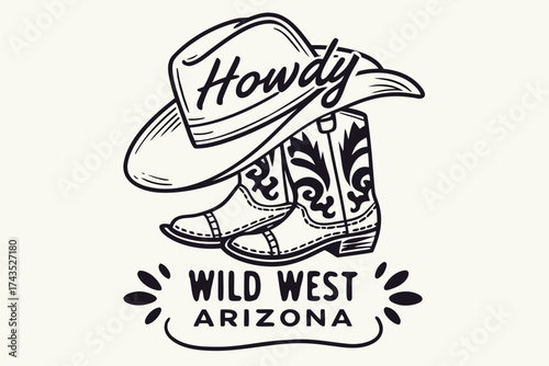 Vintage western cowboy silhouette tattoo design with classic american frontier elements