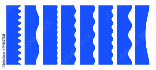 Set of vertical dividers and borders with different wavy edge patterns. Collection with different blue shapes with scalloped, and smooth curves, perfect for decorative page separators