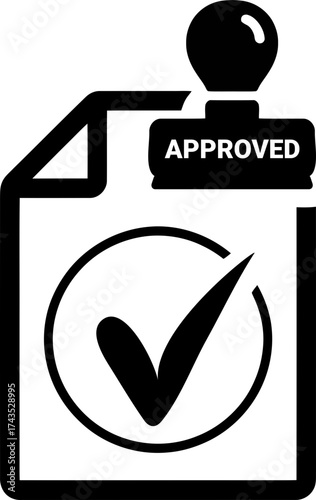 Illustration vector icon of a document with a checkmark and an approved stamp for confirmation process done