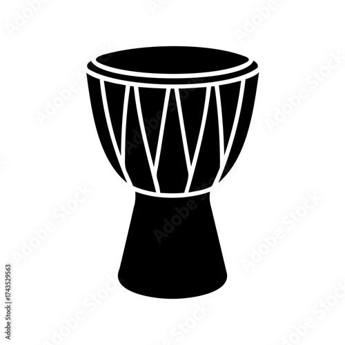 Stylized illustration of a djembe drum, musical instrument with geometric pattern