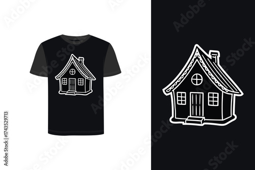 Tshirt mockup t shirt with outline drawing a gingerbread house clothing apparel