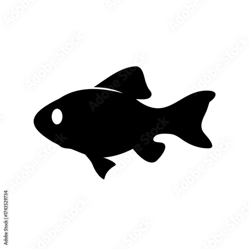 Simple black silhouette of a fish swimming through the water with purpose