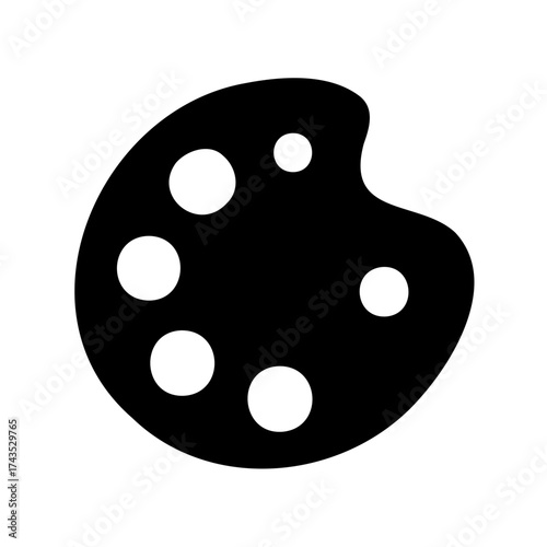 Black and white artist's palette with six round spaces for different colors