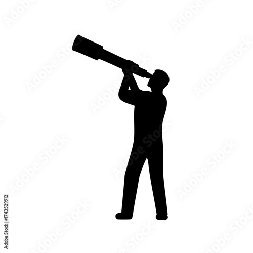 Silhouette of a man stargazing through a telescope, exploring the cosmos