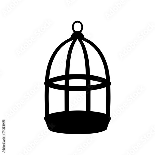 Silhouette of vintage birdcage depicting confinement, captivity, or metaphor for trapped existence