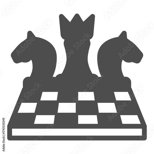 Chess on chessboard solid icon, game concept. Vector graphics. Playing field sign on white background, glyph style icon for mobile or web design.